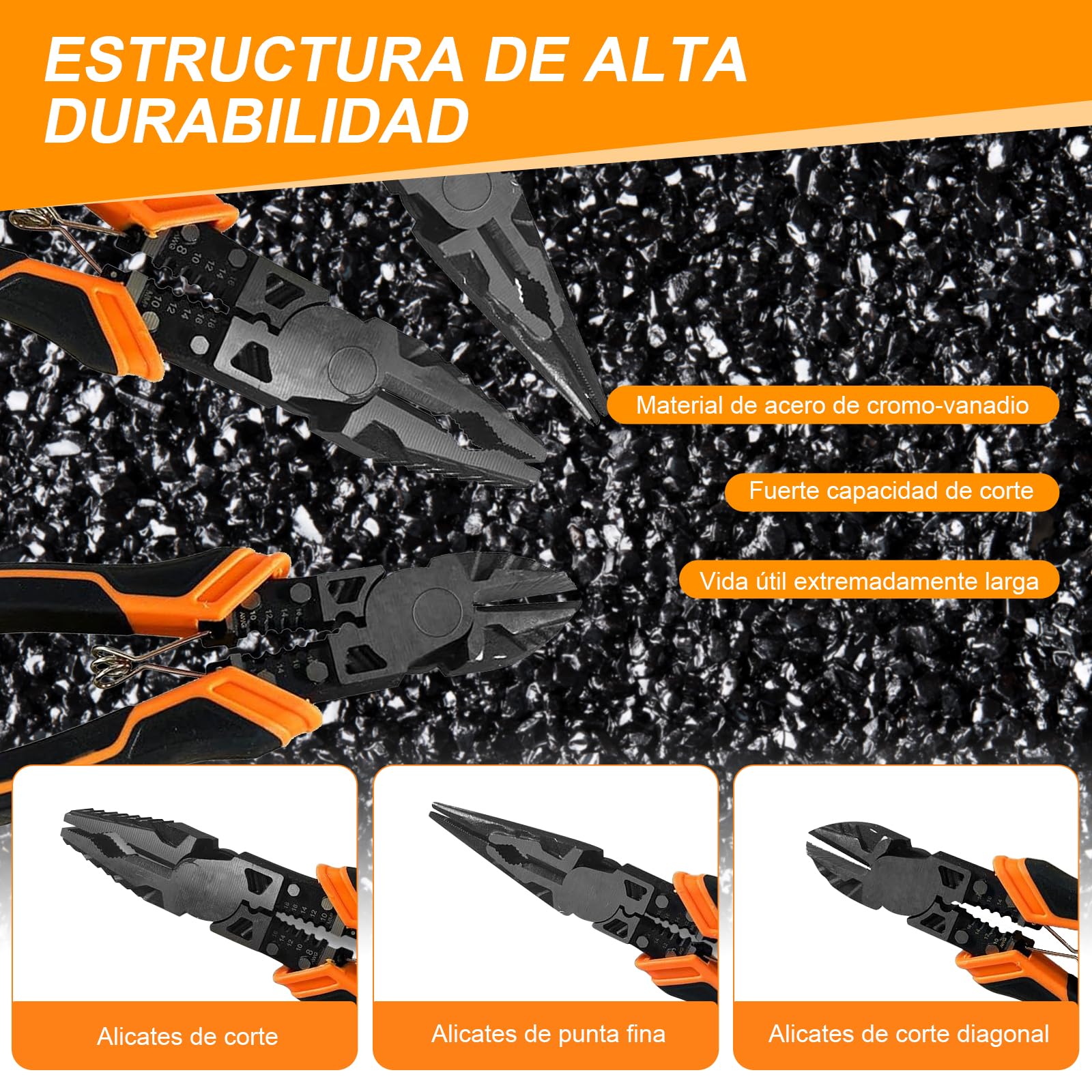 CAVIGLTE 3PCS Pinzas Electricista, Pinzas De Corte,9"Alicates De Punta Larga, 9" Pinza De Punta, 8"Pinza De Corte Diagonal