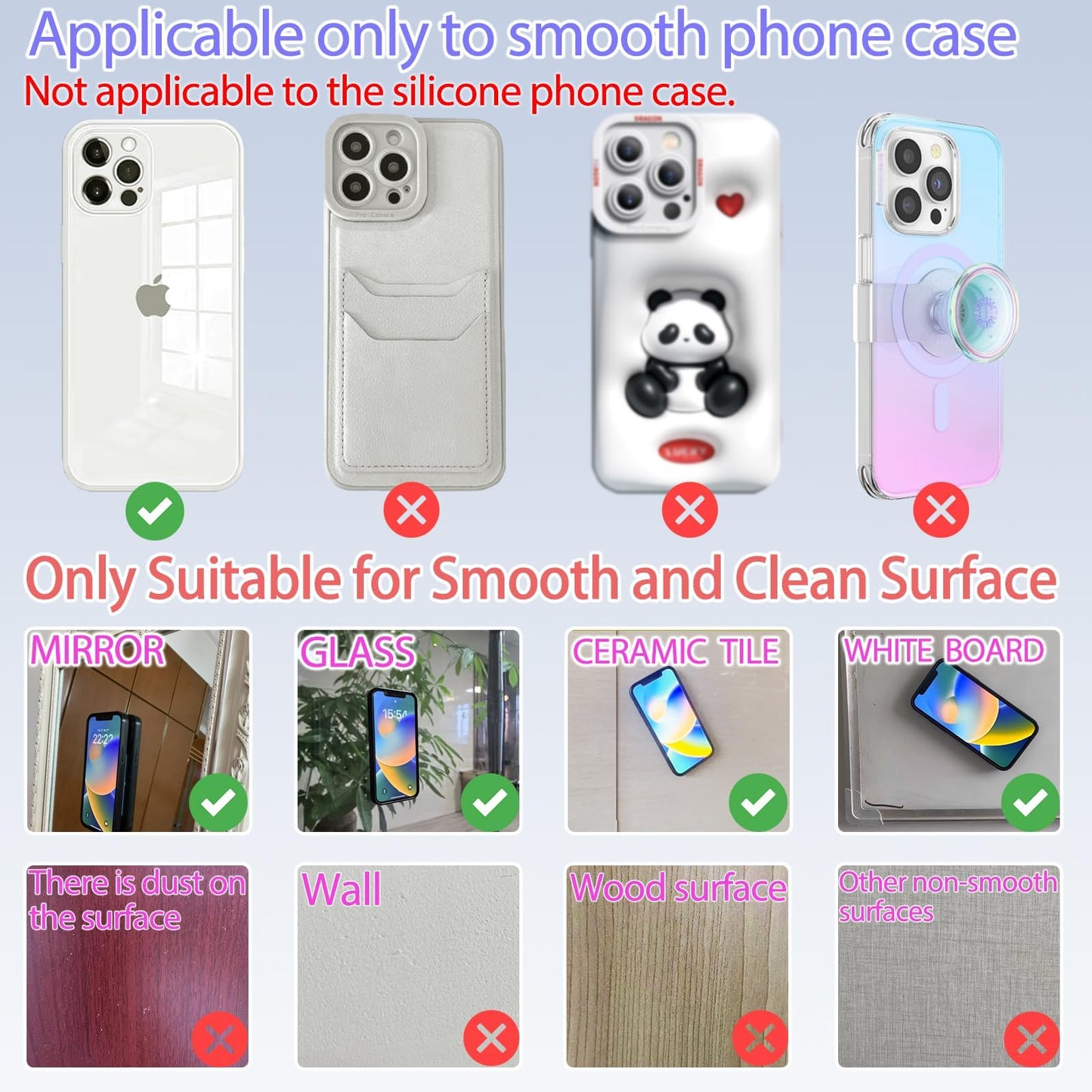 Giumel - Juego de 1 funda de silicona con ventosa para teléfono de doble cara, accesorios para teléfono manos libres, soporte de agarre fuerte para selfies y videos, soporte de silicona calcomanía