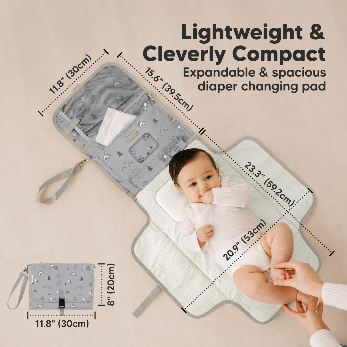 KeaBabies - Cambiador portátil para pañales – Cambiador grande impermeable para bebé, embrague de pañales de viaje compacto, gris, plástico, mat