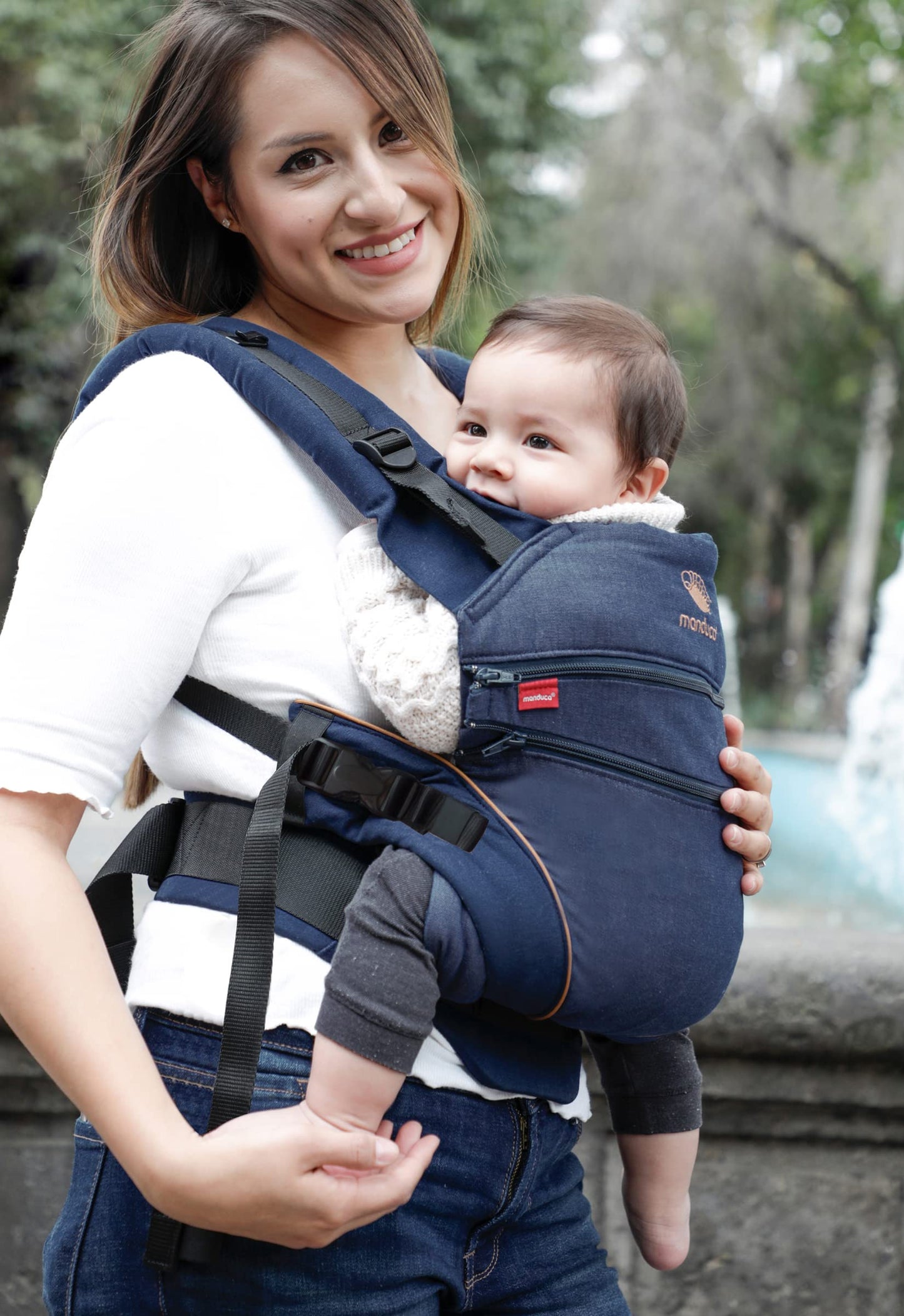 Manduca XT, portabebés con asiento ajustable, 3 posiciones de transporte (delantero, cadera y espalda), sin necesidad de inserciones para bebés, algodón orgánico, crece con tu bebé (3,5-20 kg), DenimBlue, XT Cotton