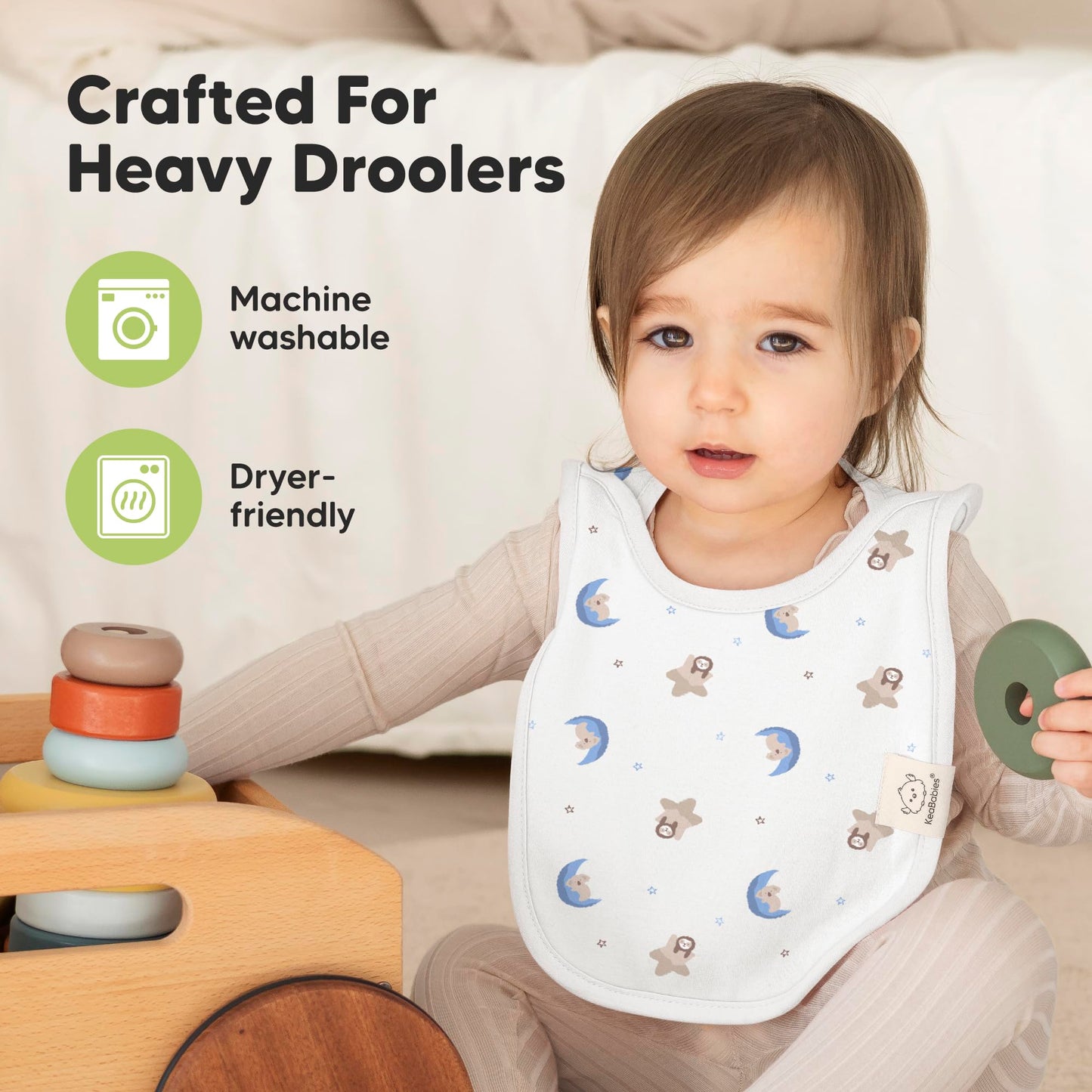 KeaBabies - Paquete de 8 baberos para bebés para niños y niñas, baberos sin botones para la dentición, bebé niña y niño pequeño, recién nacido, suave y absorbente, colores bonitos, cobertura grande