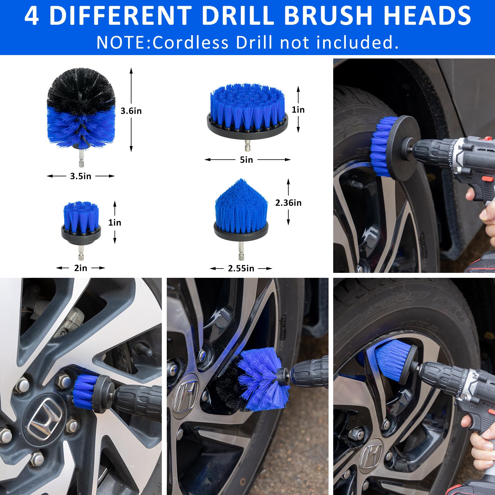 AUTODECO - Juego de 27 cepillos para detalles de coche, kit de detalles de coche, juego de cepillos de taladro para detalles automáticos, kit de herramientas de limpieza de lavado de automóviles para interiores, exteriores, ruedas, azul