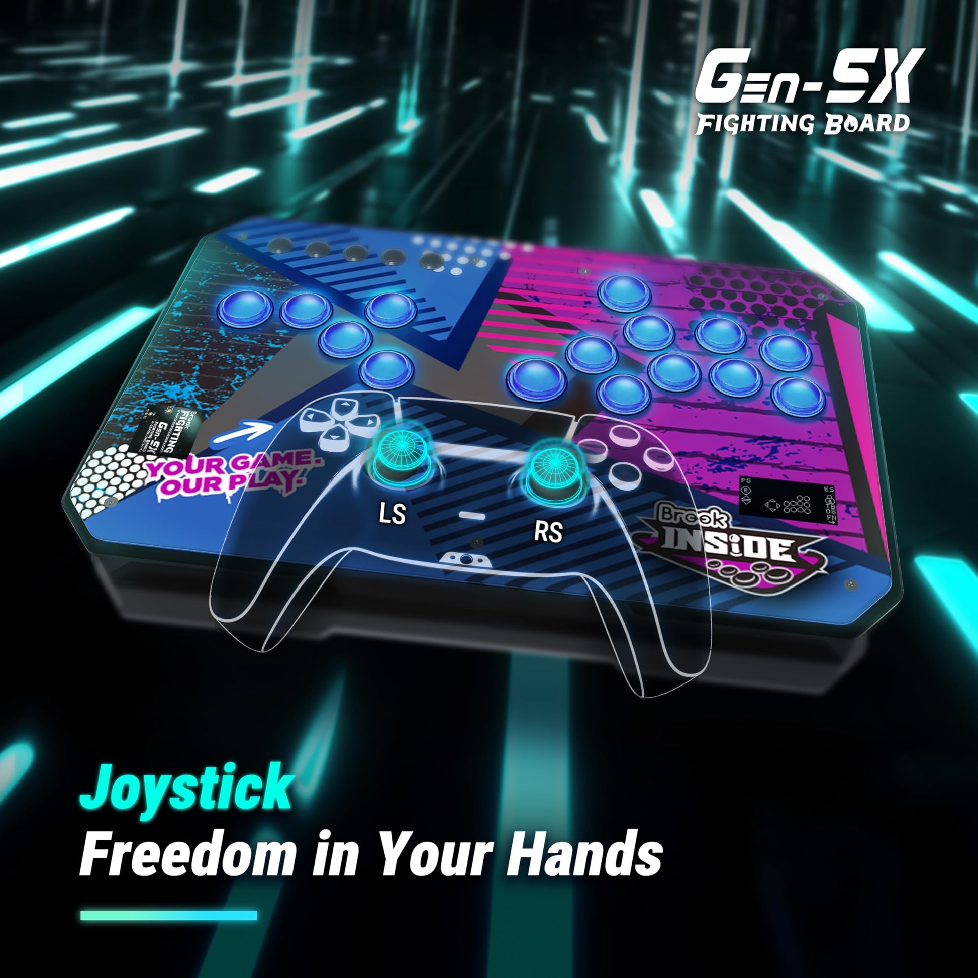Brook Gaming Gen5X - Tablero de lucha con pegatina - Multiplataforma definitiva compatible con PS5, XB Series, XS, NS y PC, tiempos de respuesta rápidos para juegos de lucha 【Versión exclusiva】