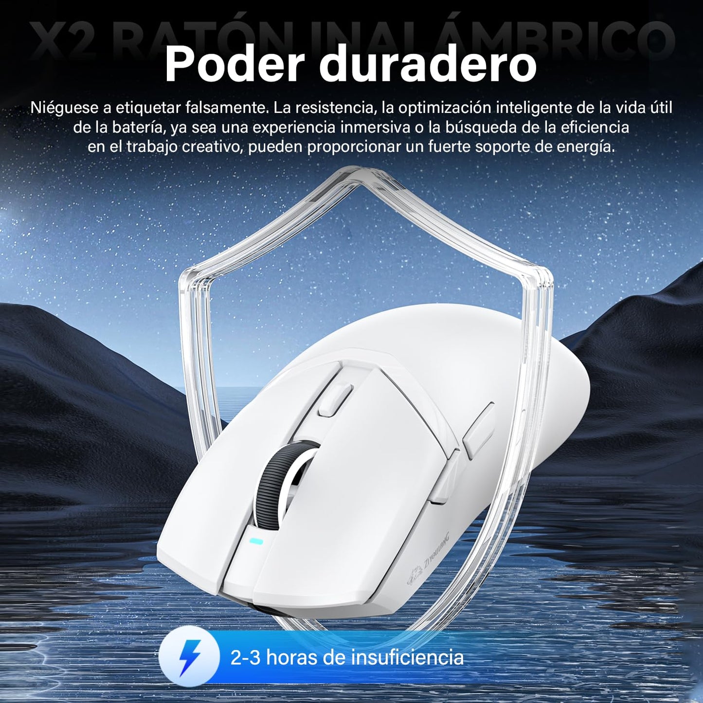 Free wolf X2 Mouse Inalámbrico con RGB Cargador, Mouse Gamer con 3 Modos de Conexión(2.4G/Type-c/BT), 24000DPI, con 7 Botones Programables para PC/Mac(Blanco)