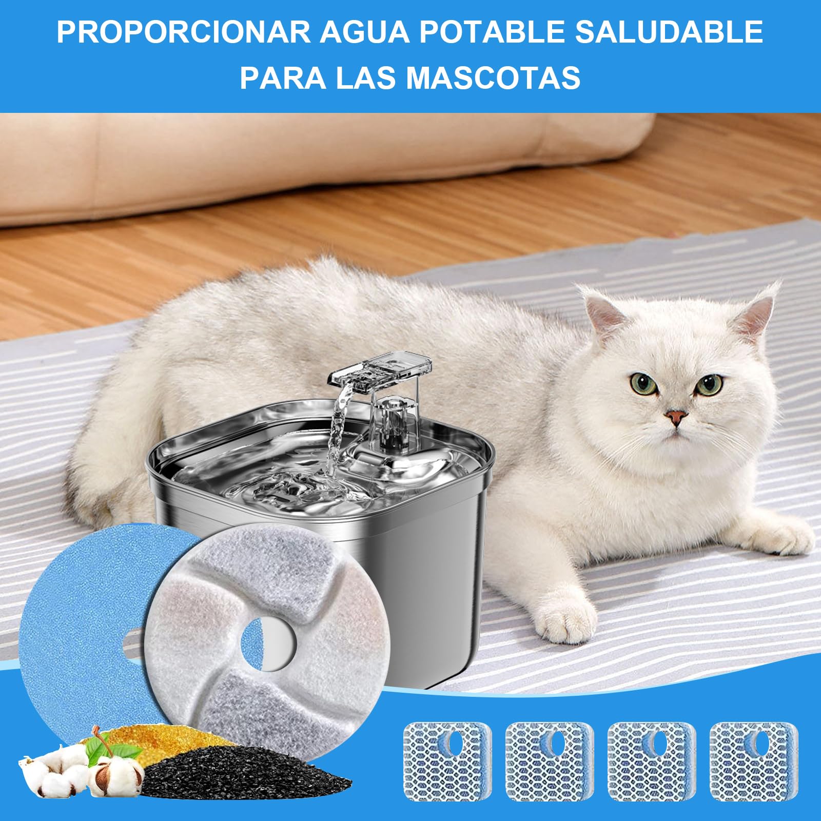 Filtro para bebedero de gatos Tethram 8, filtro para bebedero de triple acción con resina y carbón activado, ayuda a aumentar la ingesta de agua y a mantener a tu mascota hidratada por más tiempo.