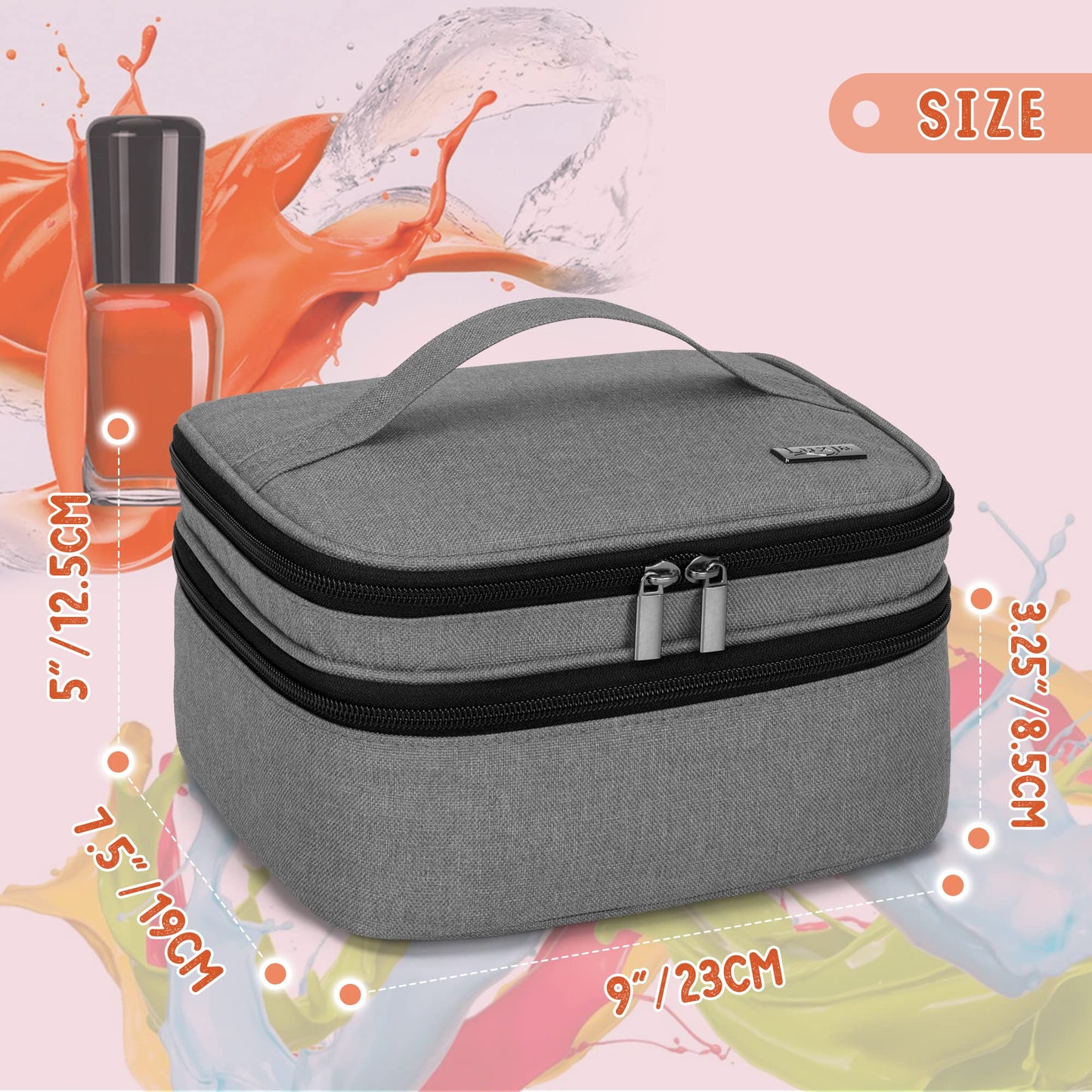 Luxja - Estuche de transporte para esmalte de uñas, capacidad para 30 botellas (15 ml, organizador de doble capa para esmalte de uñas y manicura, gris (solo bolsa)