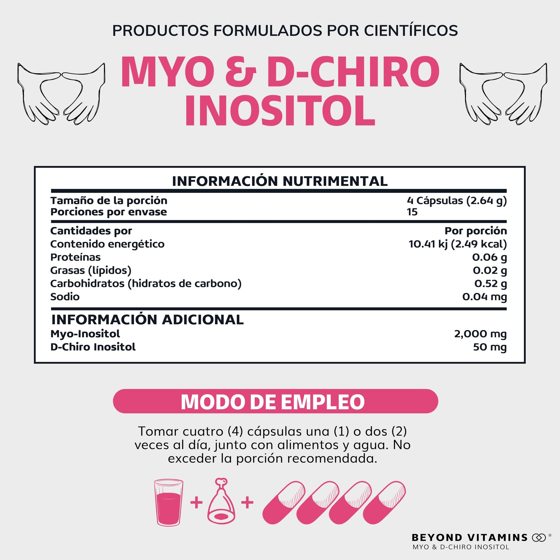 Inositol 40:1 | Myo y D-Chiro Inositol Puro | 45 días | Vitaminas para mujer | Suplemento Alimenticio Beyond Vitamins | Vegano | 60 cápsulas