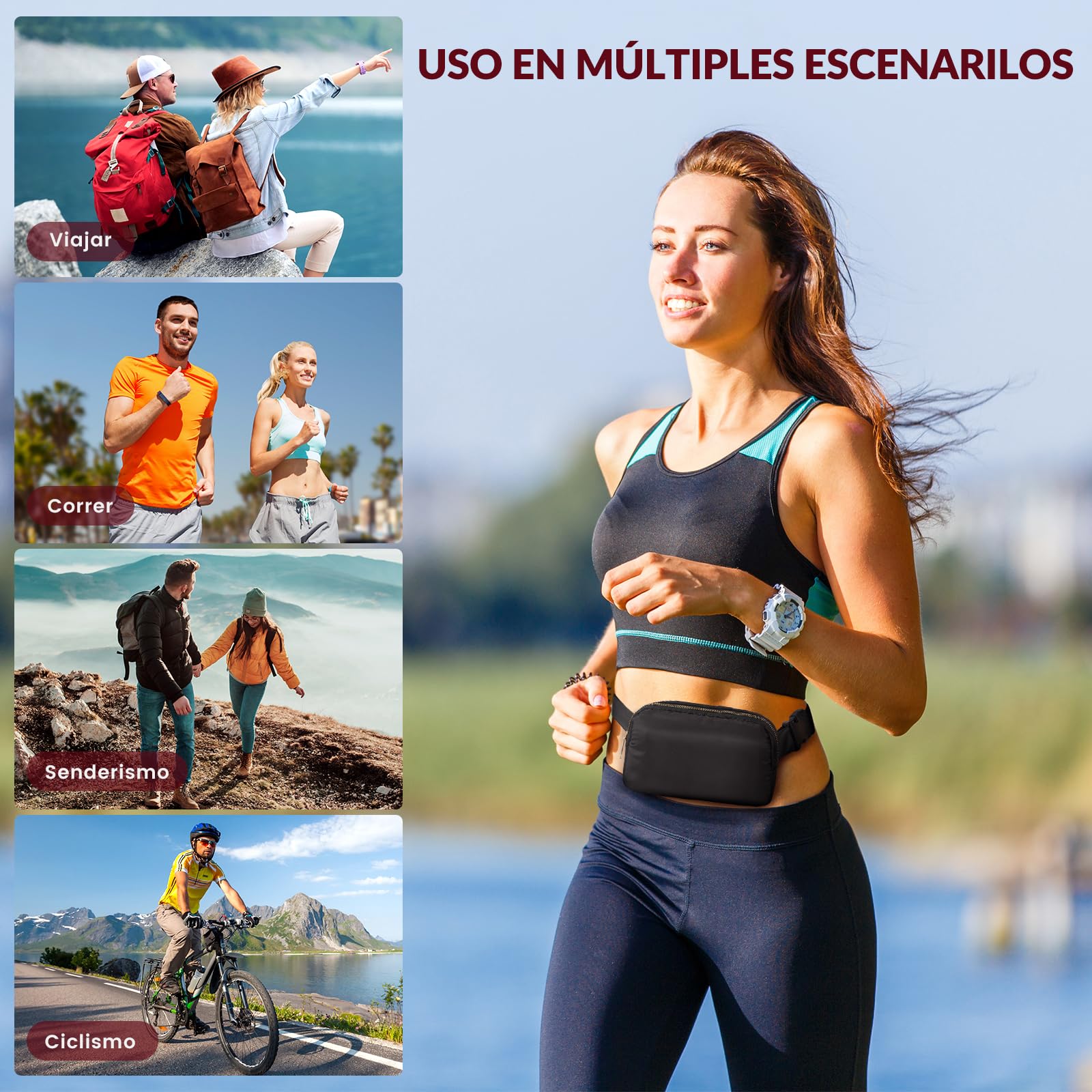 LONEASY 2 Cangurera Deportiva, 2 Unidades Riñonera Deportiva Riñonera de Marcha Running, Impermeable Gran Capacidad Bolso de Cintura Viajar Moda Riñoneras Multifuncional, Negro y Blanco,Hombre Mujer