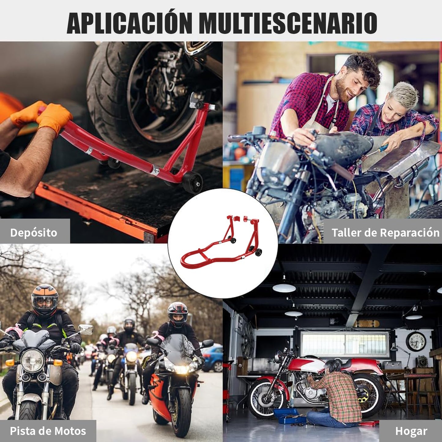 BOBOJIIIER Soporte Trasero para Motocicleta, Soporte de Elevación de Rueda Trasera, Moto Gato, Soporta Hasta 450 KG con Ruedas, Rojo, L