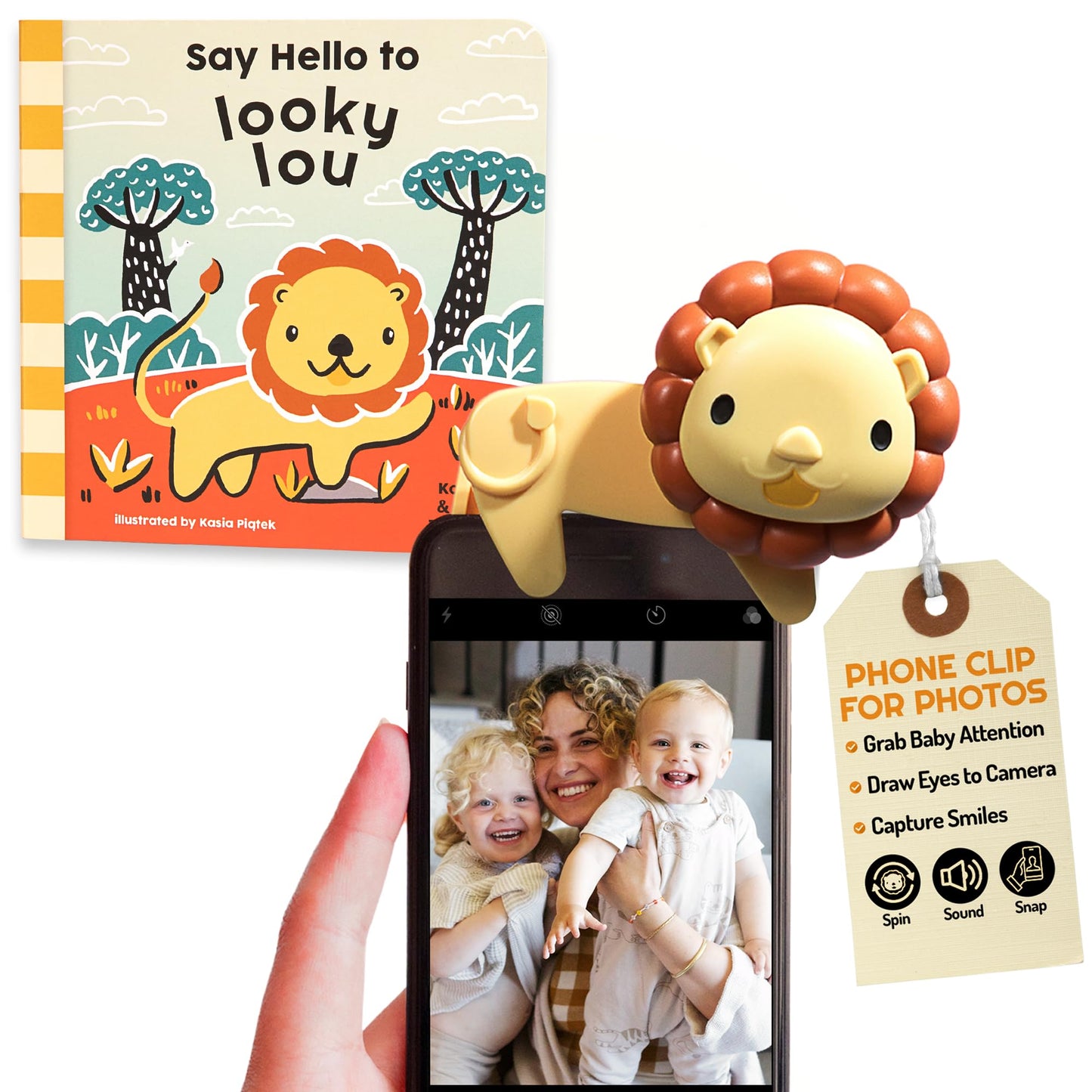 Looky Lou Bundle - Juego de clip para teléfono y libro de cuentos para fotografía de recién nacidos, hitos mensuales, accesorios para sesión de fotos de bebés de Halloween y otoño, para mamá, padre