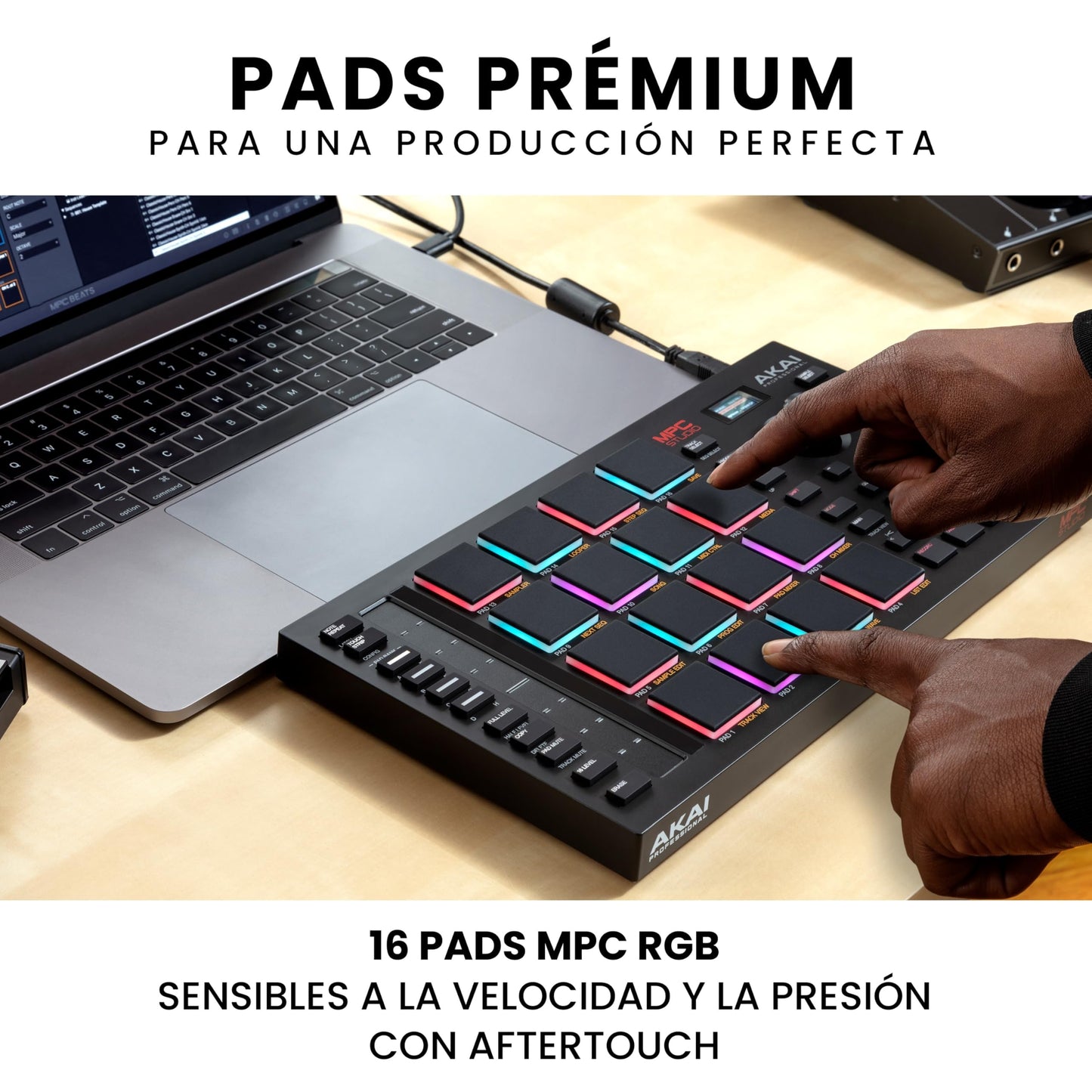Controlador MIDI AKAI Professional MPC Studio Negro con 16 Pads RGB Sensibles a la Velocidad y Pantalla