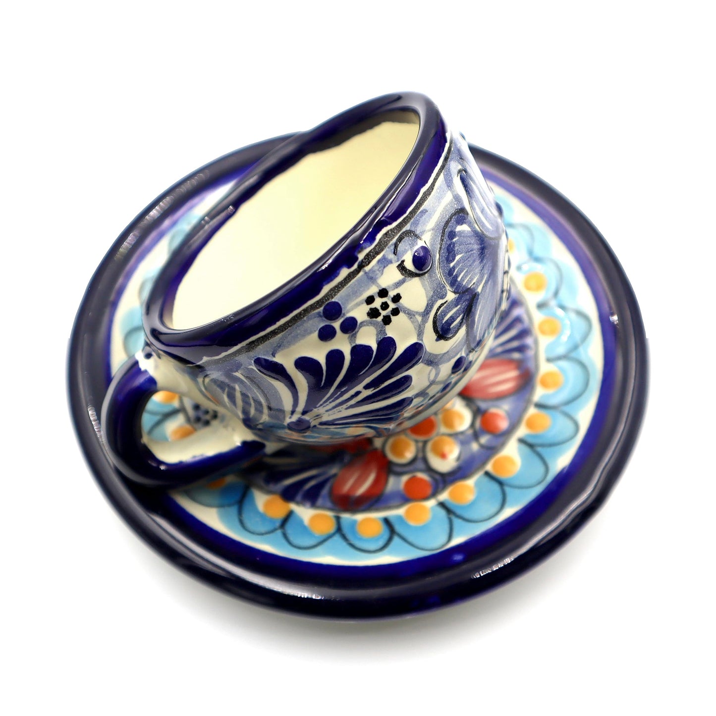 Juego de Tazas de Café Nubexpo Talavera Poblana Artesanía Mexicana Vajilla de 2 Piezas