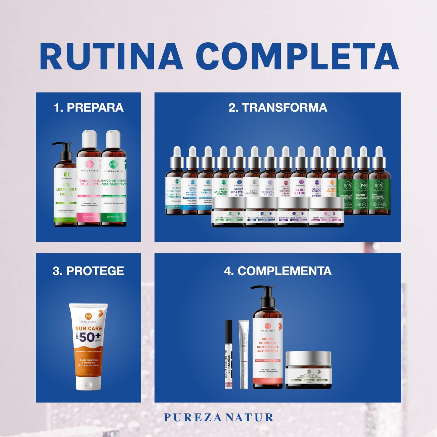 PUREZA NATUR Pack Hidratante intensivo serum Ácido hialurónico facial hidratante PLUS + Crema de hidratación intensiva | Paquete completo suero + crema para el cuidado de la piel, hidratación y rejuvenecimiento (Pack Hidratante intensivo)
