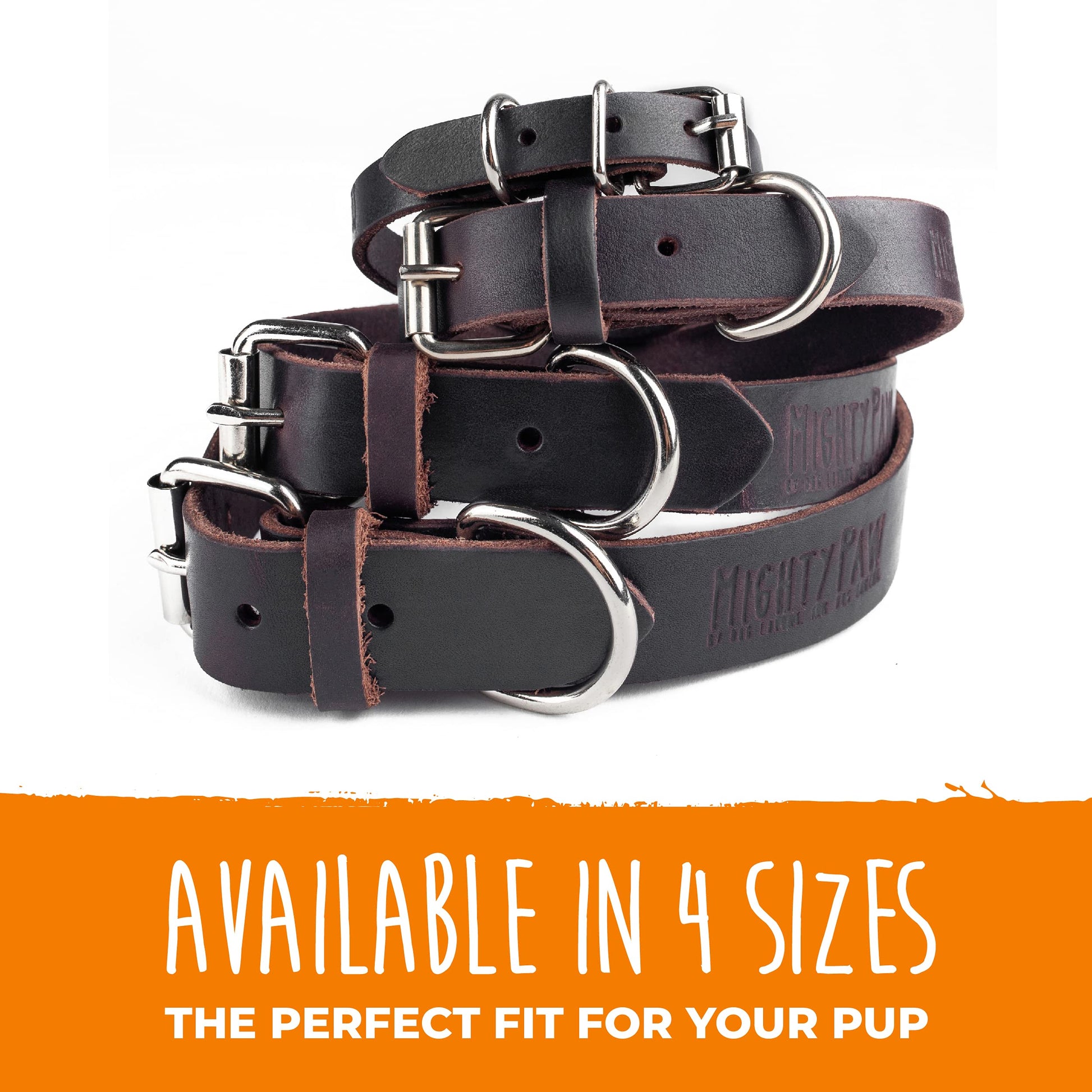 Mighty Paw- Collar de cuero para perro | Piel auténtica desgastada y una hebilla de metal fuerte. Súper suave para máxima comodidad. Aspecto de diseñador moderno para mascotas pequeñas, medianas, grandes y XL (marrón)