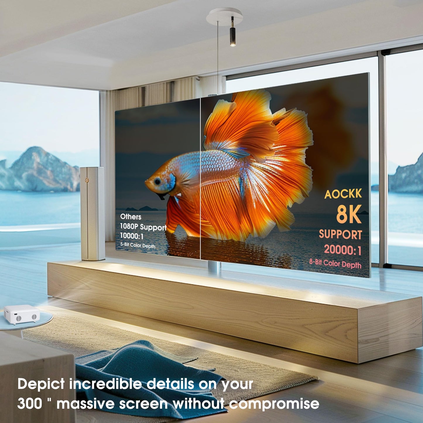 Proyector Mini KEJOG 1080P Nativo Blanco Soporte 4K y Bluetooth, Portátil para Cine al Aire Libre