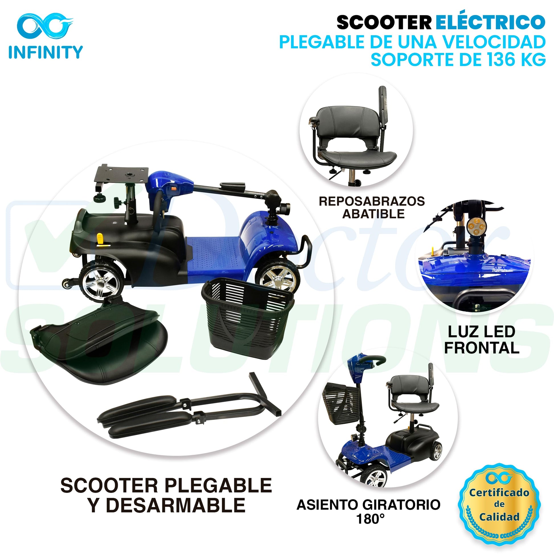 INFINITY | Silla Ruedas Eléctrica Plegable y Recargable Scooter para Adulto Discapacitado, con Batería de Larga Duración (AZUL)