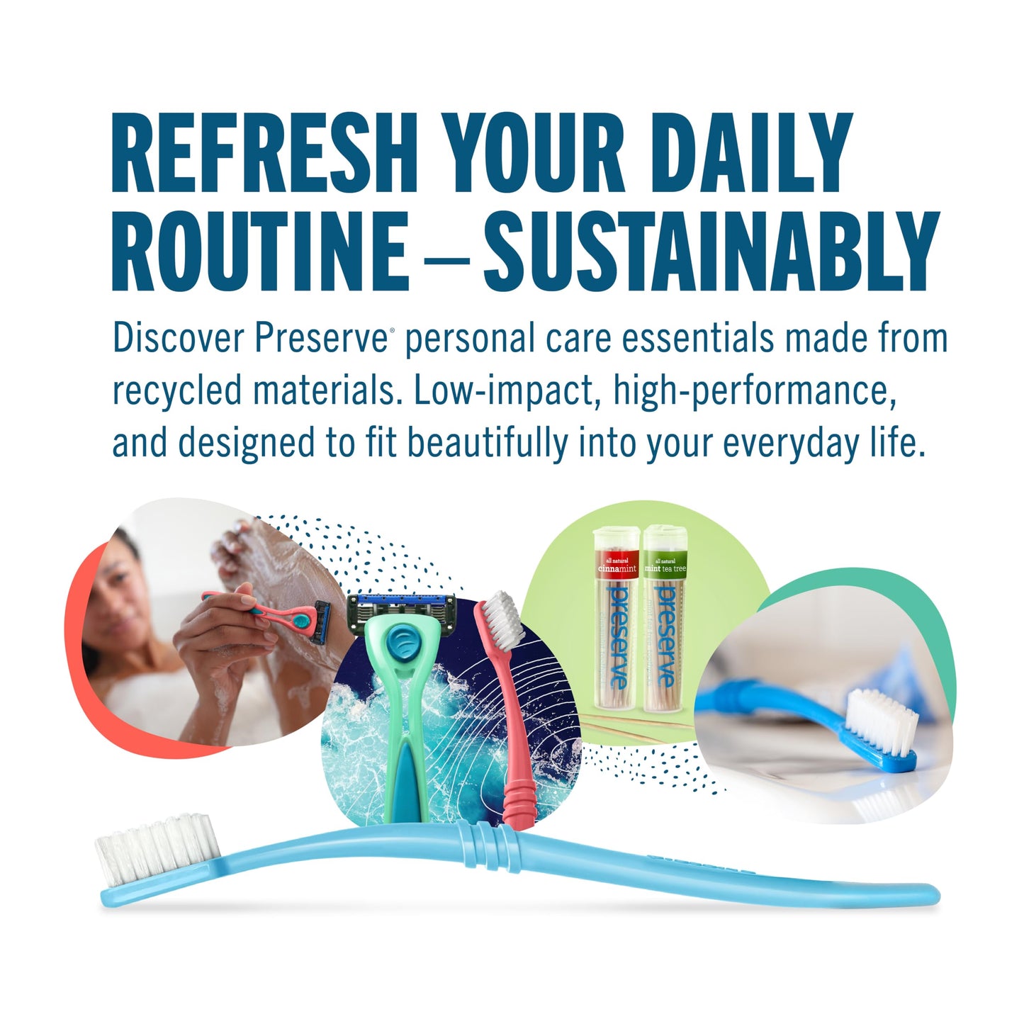 Preserve Shave 5 Five Blade Refillable Razor, Made from Recycled Materials, Neptune Green