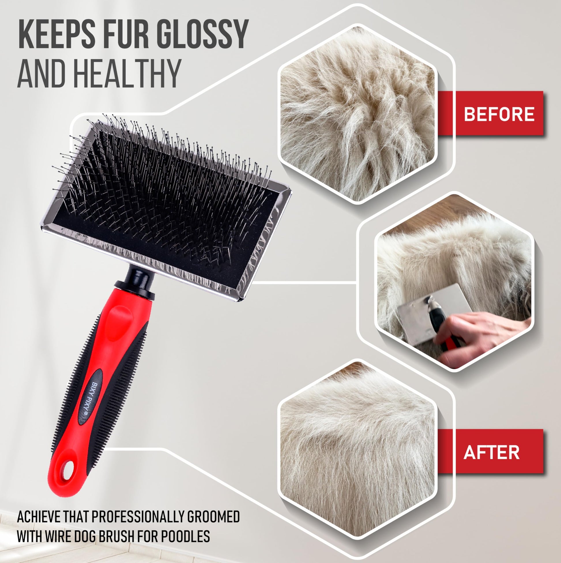 Cepillo de Pelo Slicker para Mascotas Profesional con Puntas de Bola Protectoras para Perros y Gatos de Pelo Largo