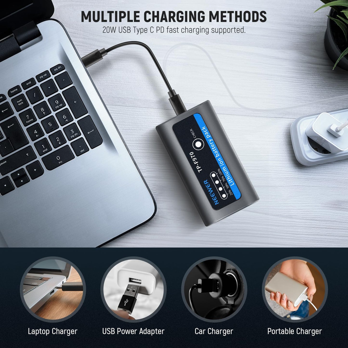 Batería de Repuesto NEEWER Gris 10500mAh NP-F970 Recargable para Videocámara LED