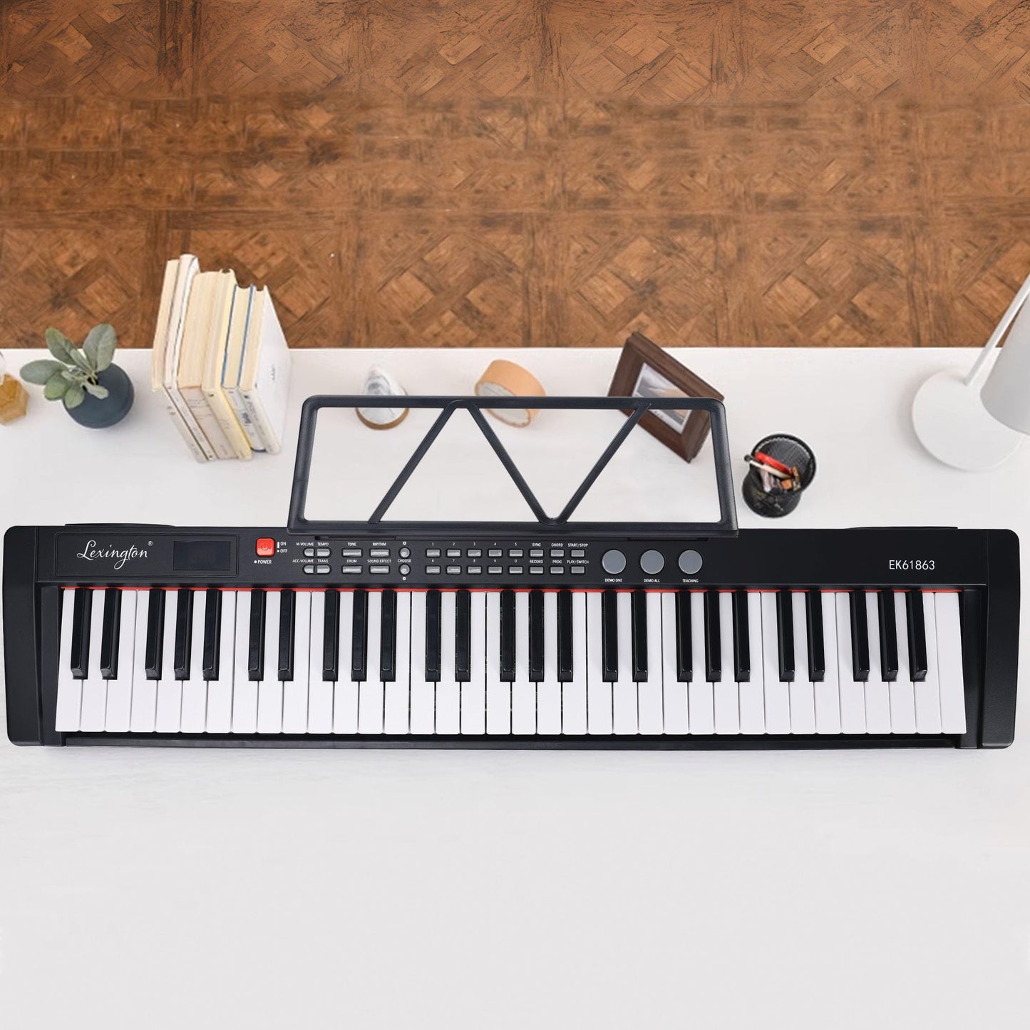 Lexington - Piano de teclado de 61 teclas, juego completo de teclado electrónico para principiantes y adultos, teclado de música portátil con teclas iluminadas, modos de enseñanza, soporte, estuche,