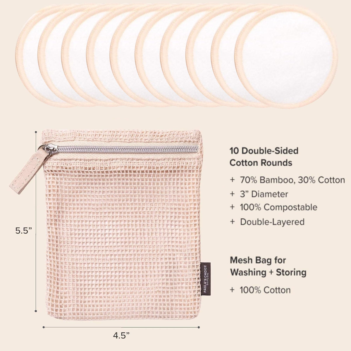 Almohadillas Reutilizables Paula's Choice Algodón Ecológico y Bambú Redondas para Tóneres y Exfoliantes con Bolsa Lavable