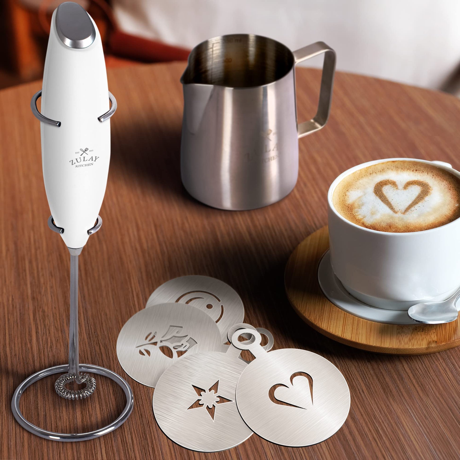 Juego de Espumador de Leche Zulay Blanco Completo para Café y Lattes