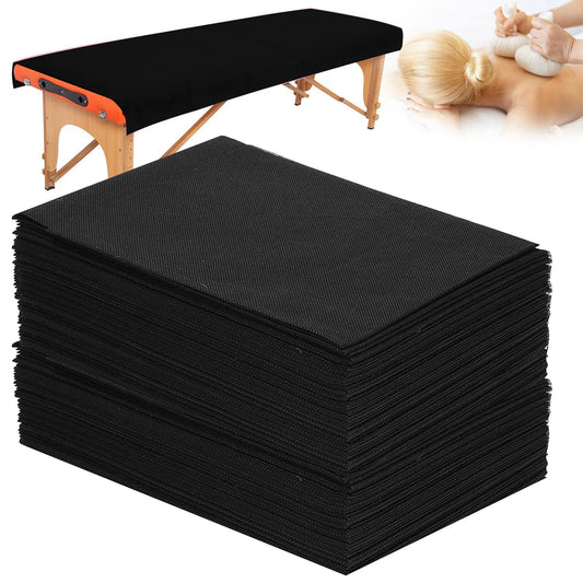 Juego de Sábanas Desechables de Mesa de Masaje, Tela No Tejida, Suaves, Negro, 50 Piezas