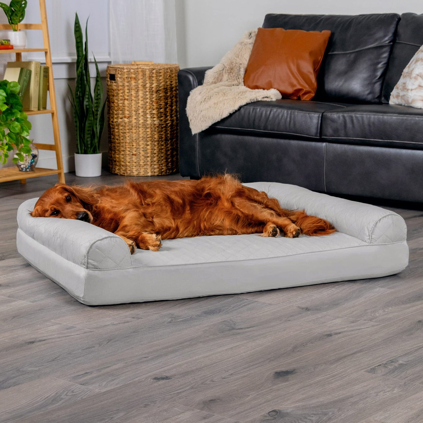Furhaven Pet - Sofá ortopédico acolchado pequeño FurHaven para perros y gatos, rojo vino, gris plateado