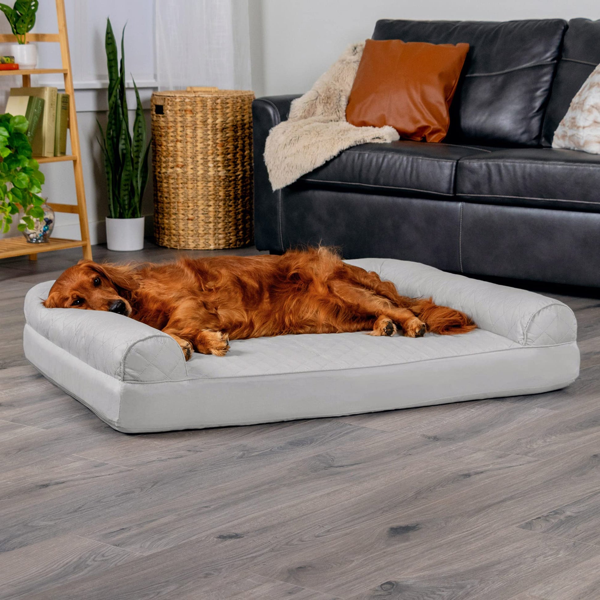 Furhaven Pet - Sofá ortopédico acolchado pequeño FurHaven para perros y gatos, rojo vino, gris plateado