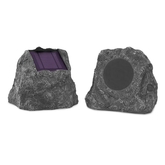Victrola The Solar Rock Speakers Pair, 14 Hours PlayTime, IPX4 Rechargeable Solar Outdoor Bluetooth Speakers for Garden, Patio, Built for All Seasons, Wireless Music Streaming, Charcoal