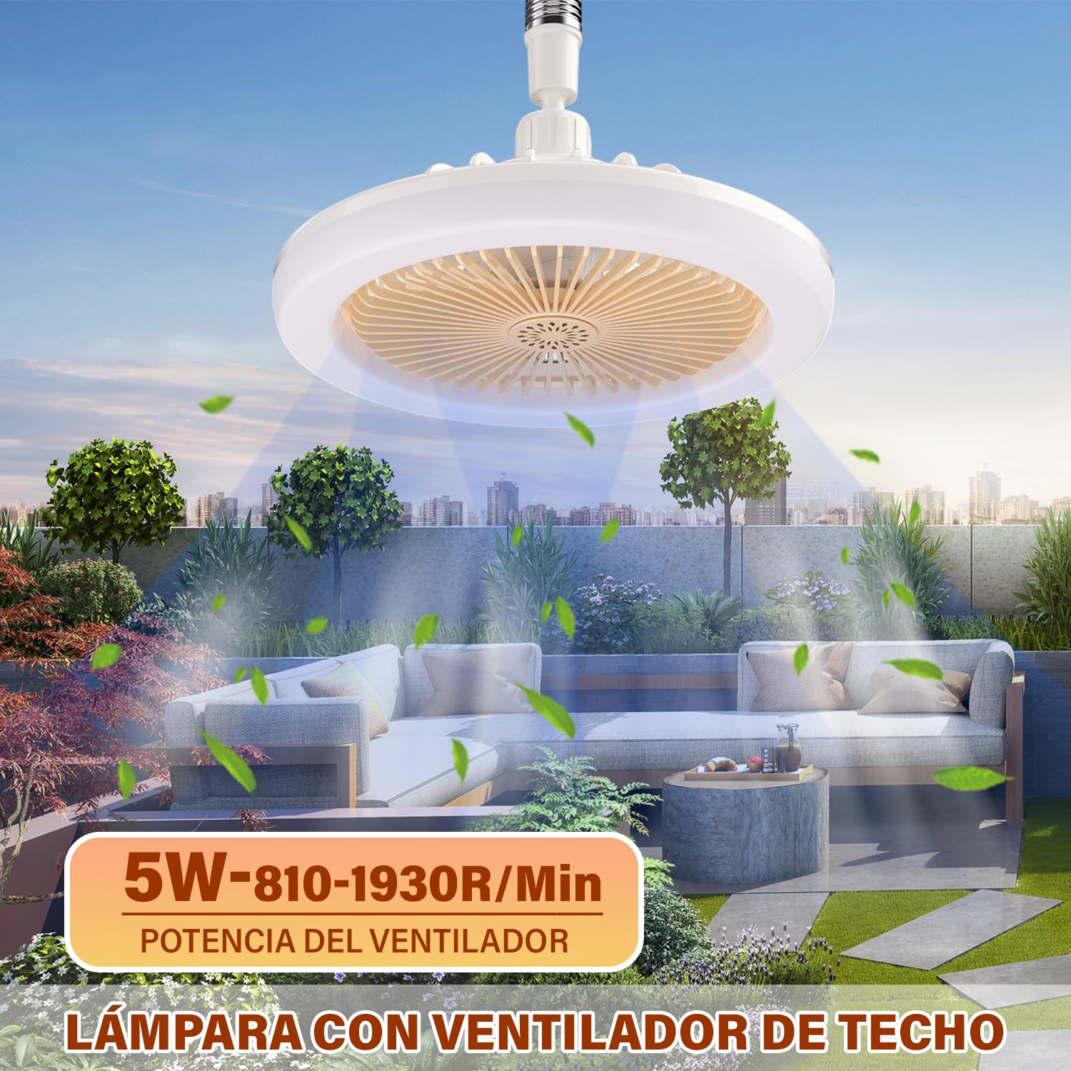 Ventiladores de Techo E27 Amariilo con Luz LED Ajustable y Ahorro Energético para Dormitorios y Oficinas