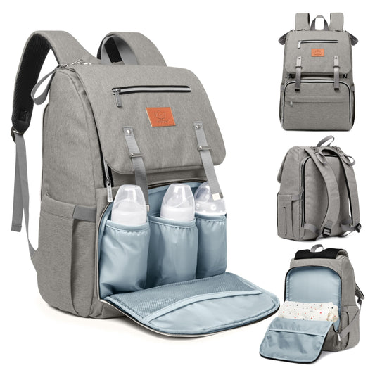 Mochila Impermeable y Multifuncional Classic Gray con Colchoneta Cambiadora para Bebés