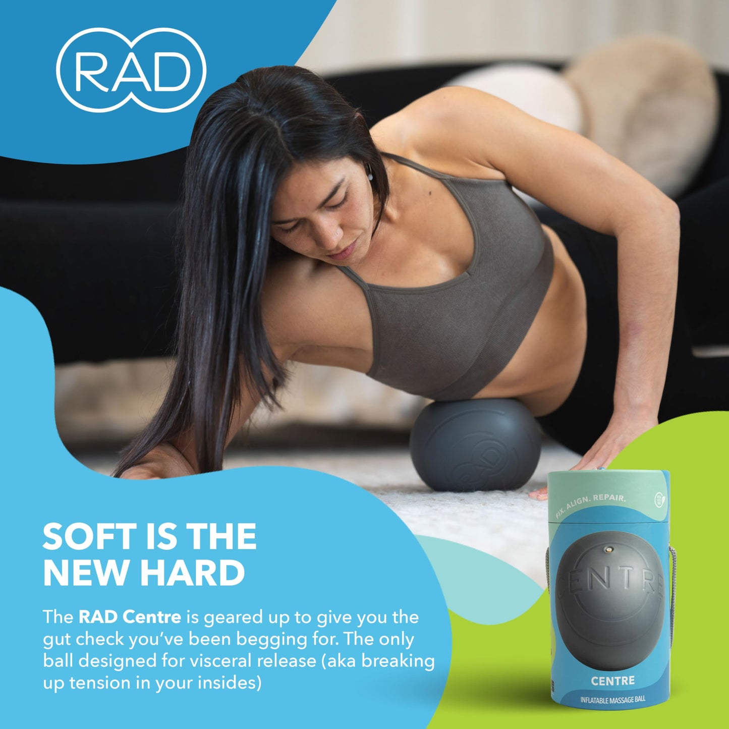 Herramienta de Liberación Miofascial RAD Centre Azul Claro para Masaje Abdominal y Recuperación