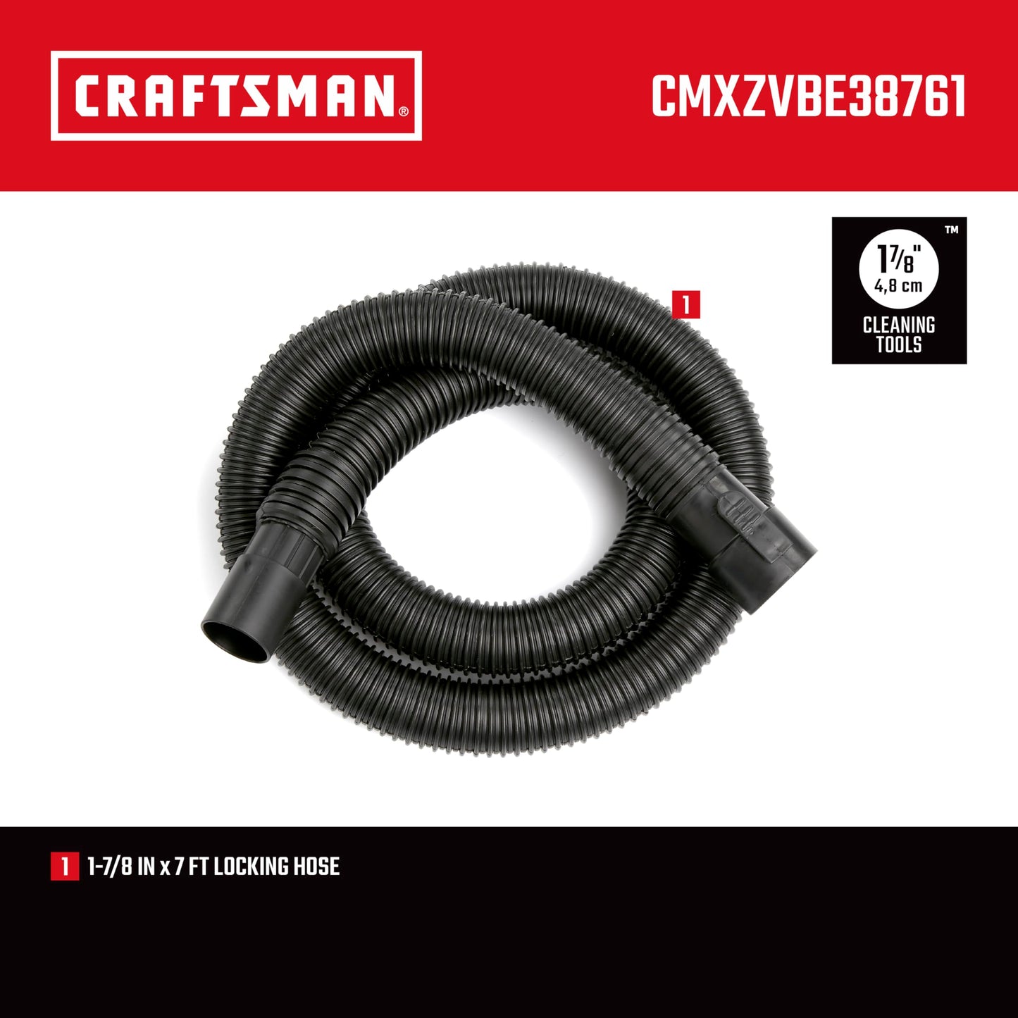 CRAFTSMAN CMXZVBE38761 1-7/8 pulgadas. x 7 pies. POS-I-LOCK Manguera de vacío húmeda/seca para aspiradoras de tienda