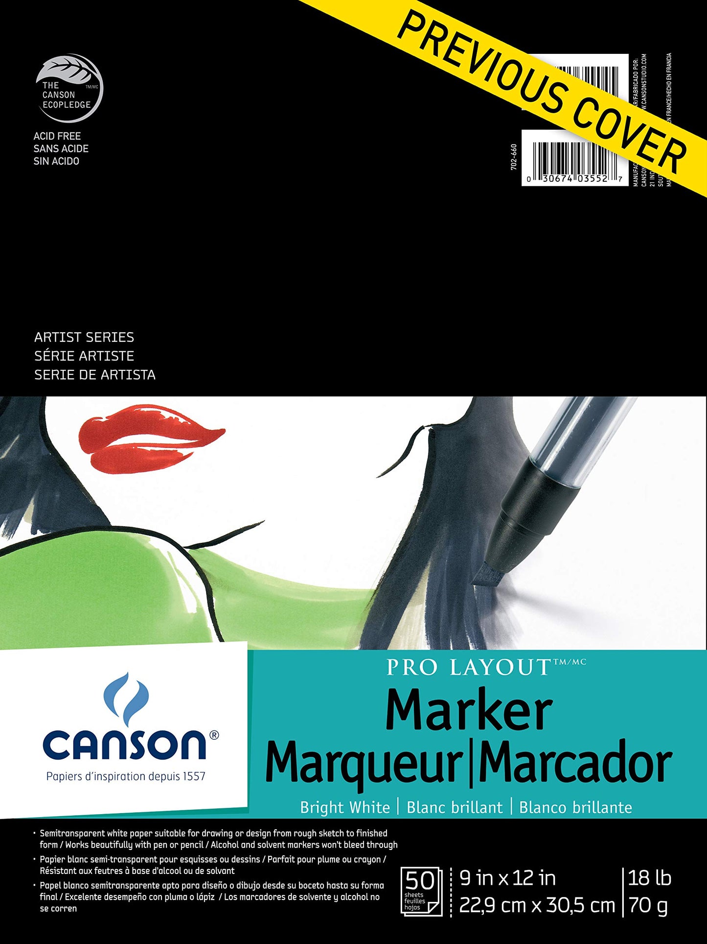 Canson Artist Series Pro Layout Bloc para Marcador, 0, Blanco, 9" x 12" (23 cm x 30 cm), 1