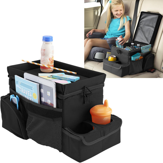 Organizador de Asiento de Coche High Road CarHop Negro con Bandeja para Portavasos y Bolsillos Laterales para Niños y Adultos