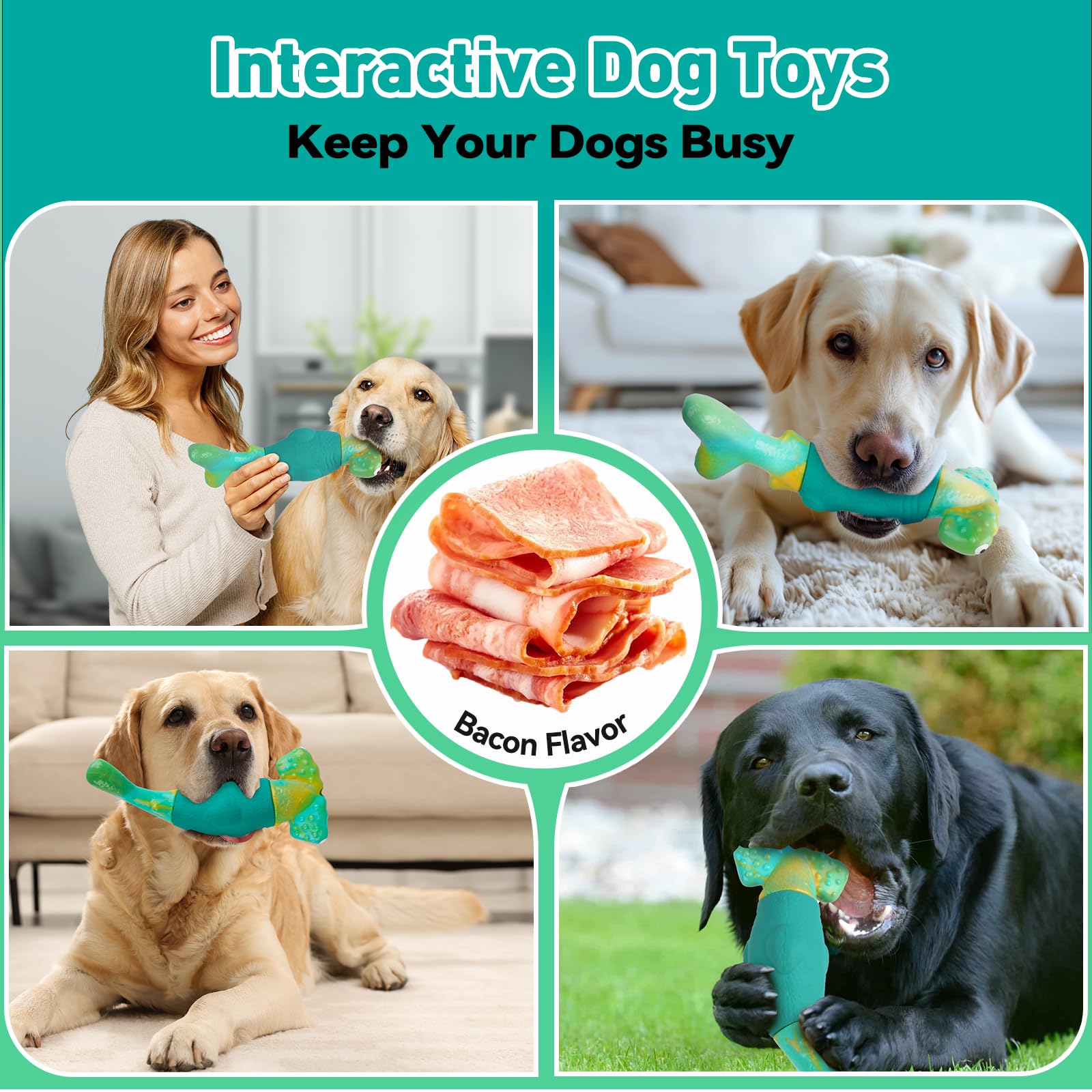 BIKIISEN - Juguetes para perros para masticadores agresivos, juguetes interactivos para masticar perros grandes, juguetes indestructibles para mantenerlos ocupados, juguetes para perros chirriantes,