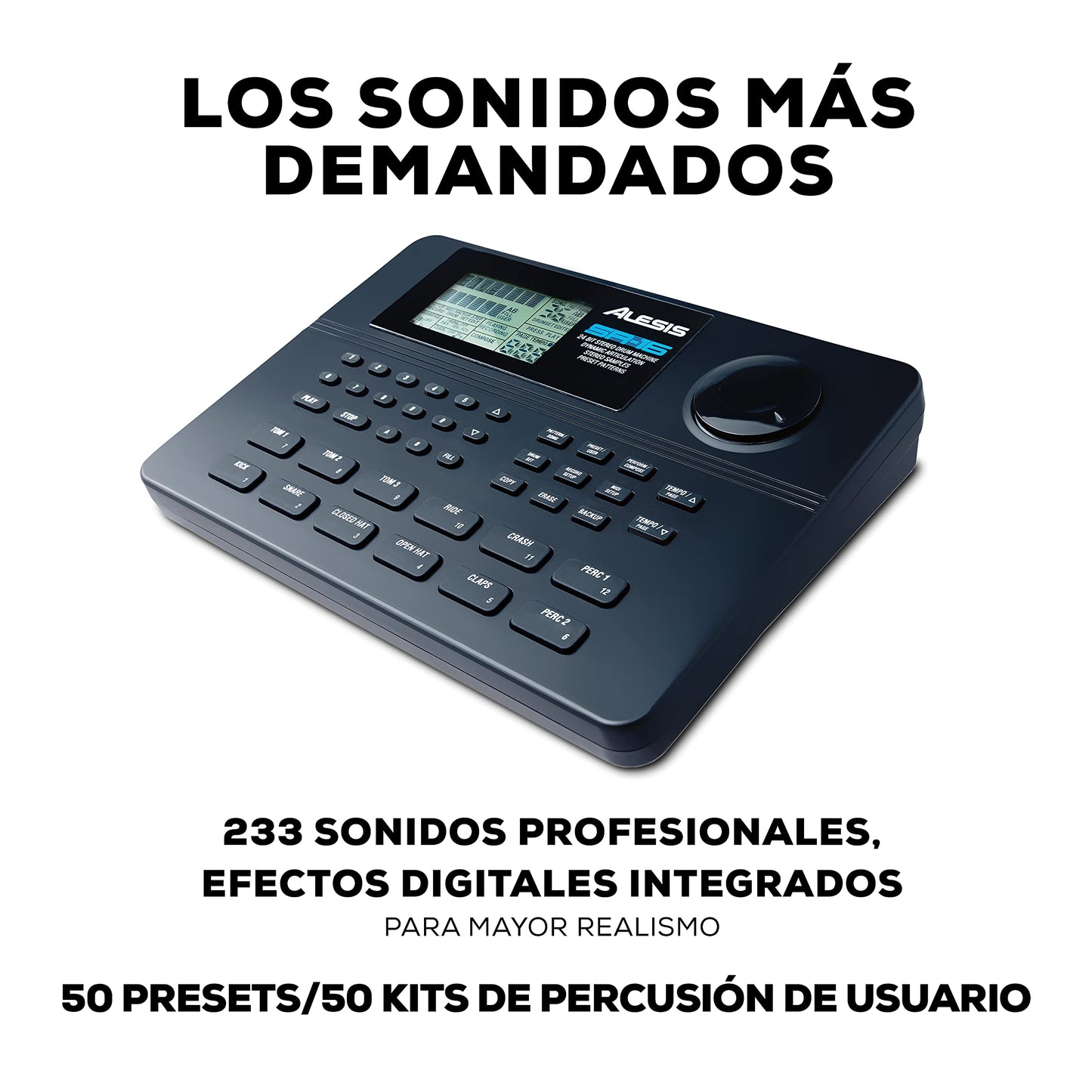 Alesis SR16 - Caja de ritmos de 24-bit estéreo con 12 pads, 233 sonidos asignables y efectos incorporados, varias entradas y salidas, 100 patterns