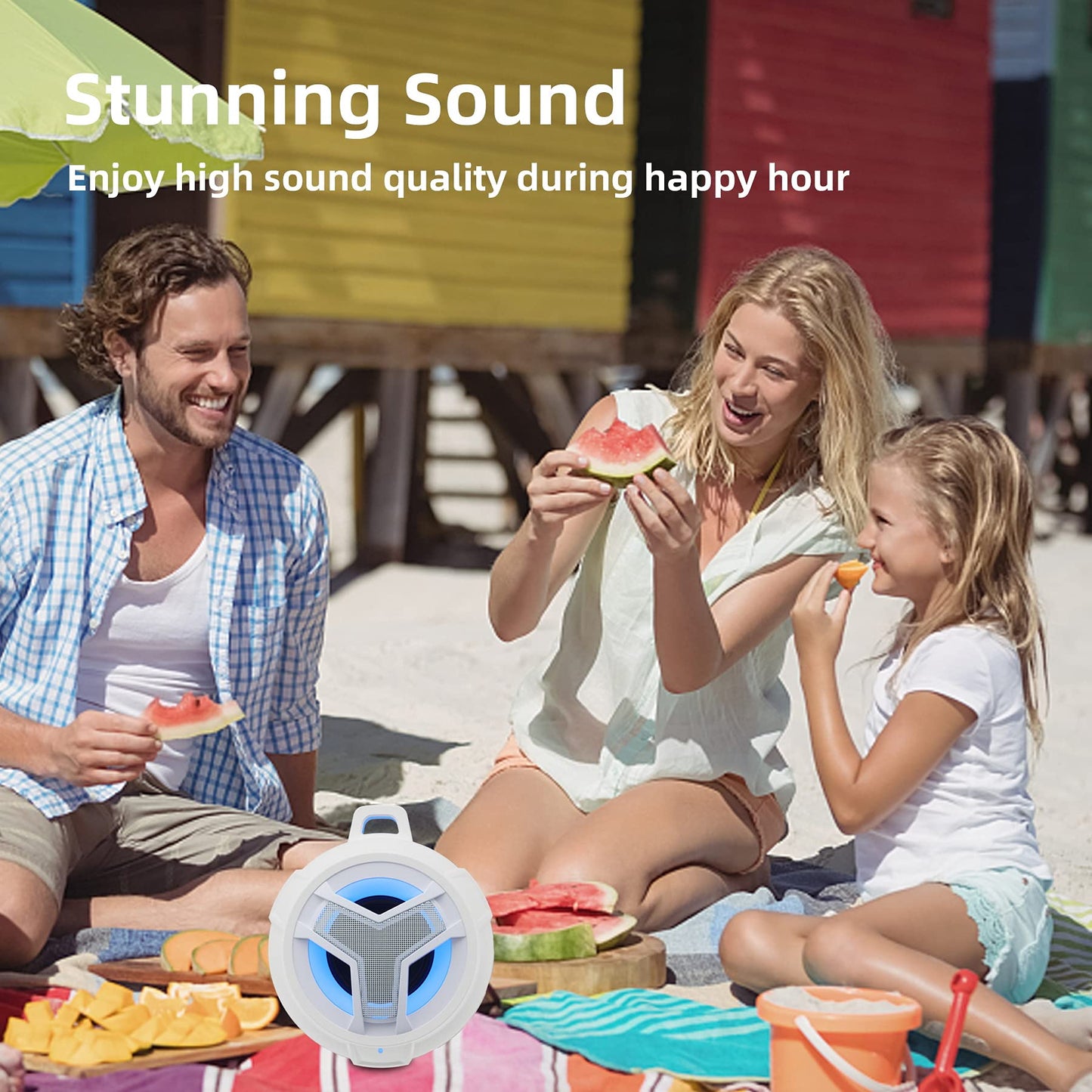 EBODA - Altavoz de ducha Bluetooth IPX7 impermeable, mini altavoces portátiles, estéreo inalámbrico verdadero Bluetooth 5.0 con sonido claro, flotante, 2000 mAh con luz LED para el hogar, playa, ducha
