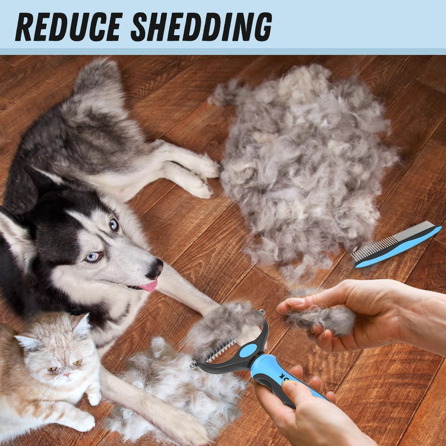 Cepillo y Peine Metálico para Pelaje de Perros, Rastrillo para Desenredar y Eliminar Subpelo, Herramienta para Mascotas de Pelo Largo Azul