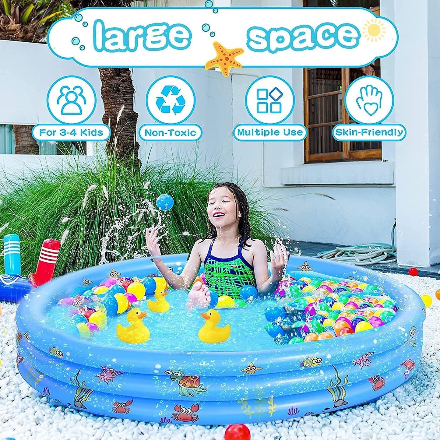 ANNTHOR Alberca Inflable para Niños, Mini Alberca Inflable para Niños, Albercas Inflables para Niños 3 Niveles, Piscina Hinchable Familiar En El Patio Trasero, 130x40cm
