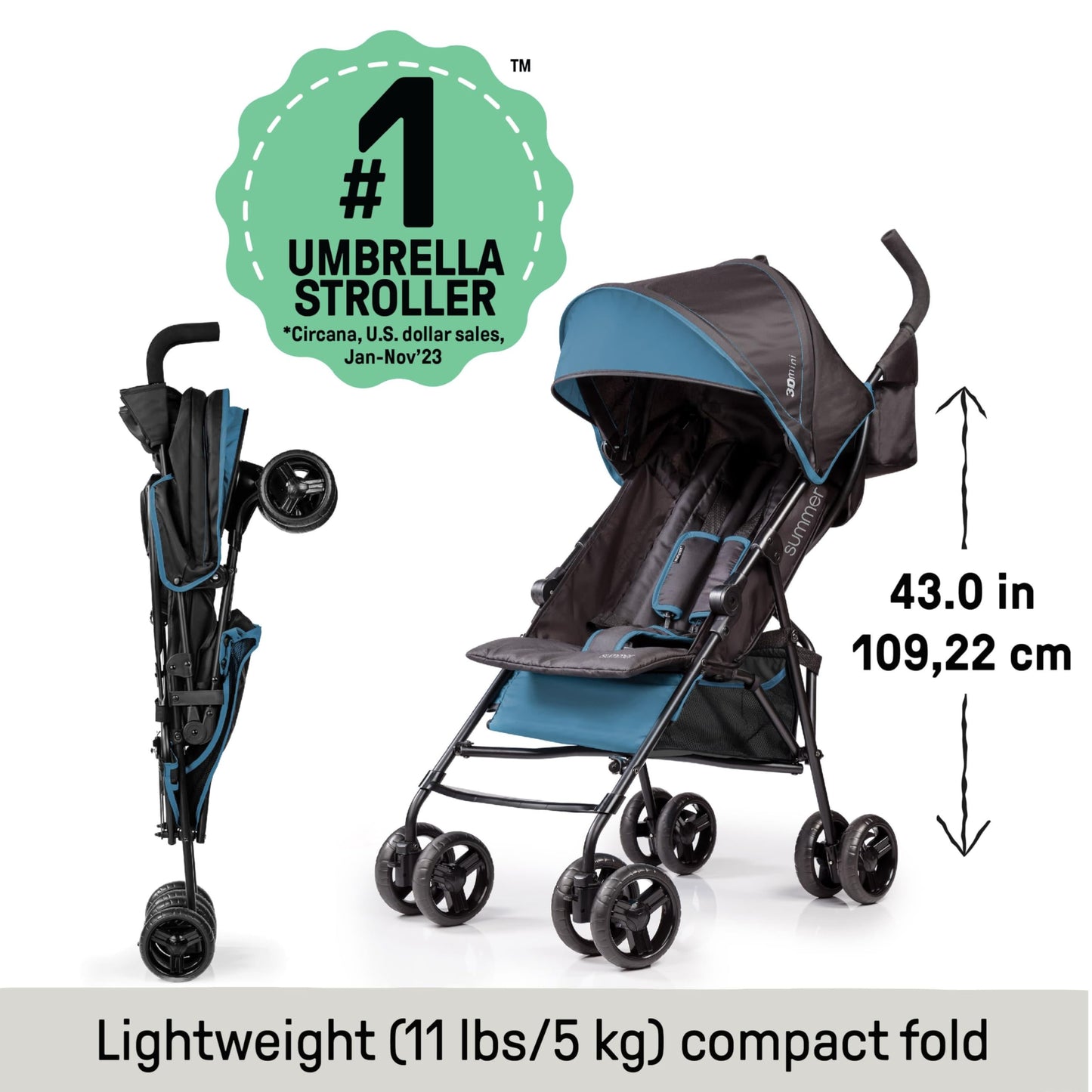 Cochecito 3Dmini Ingenuity Azul Negro Compacto Reclinable para Viajes