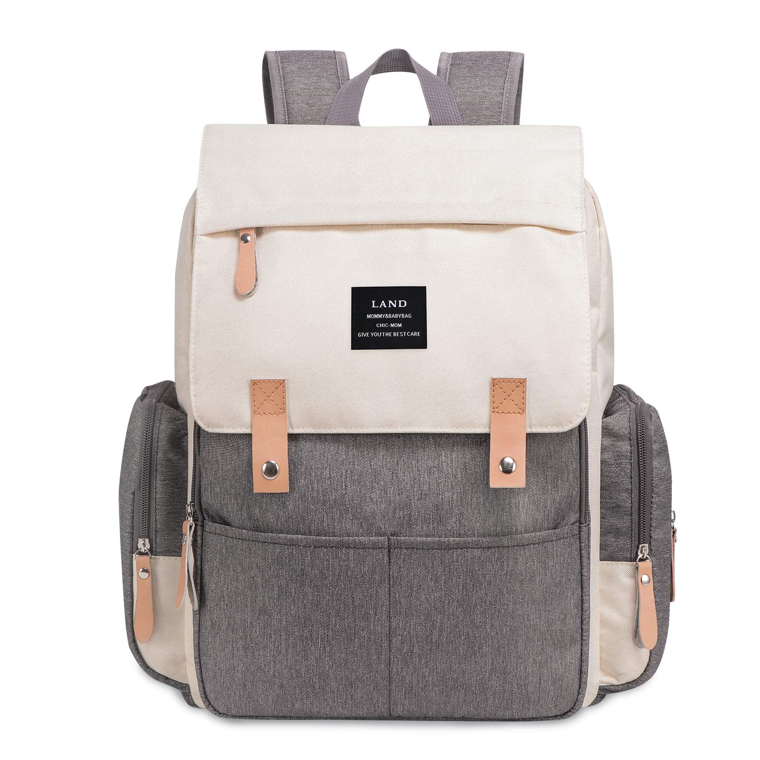 Alexia Land Mochila para Pañales de Gran Capacidad, Diseño Abierto y Tela Impermeable, Unisex, Gris Nuevo Blanco
