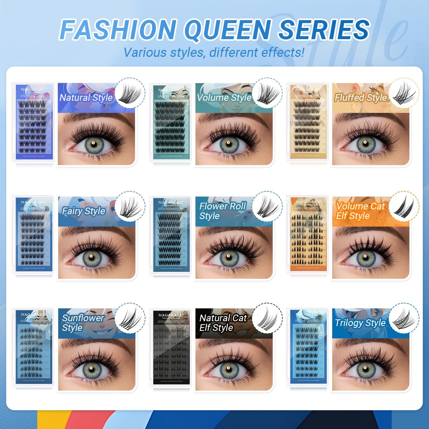 NAGARAKU Grupos De Pestañas Autoadhesivos Para 48 Pcs No Necesita Pegamento Ni Removedor Presión En Un Solo Paso Pestañas Reutilizables Prepegadas En Casa Fairy Style SA-DIY-04(0,07mm C 10-16mm)