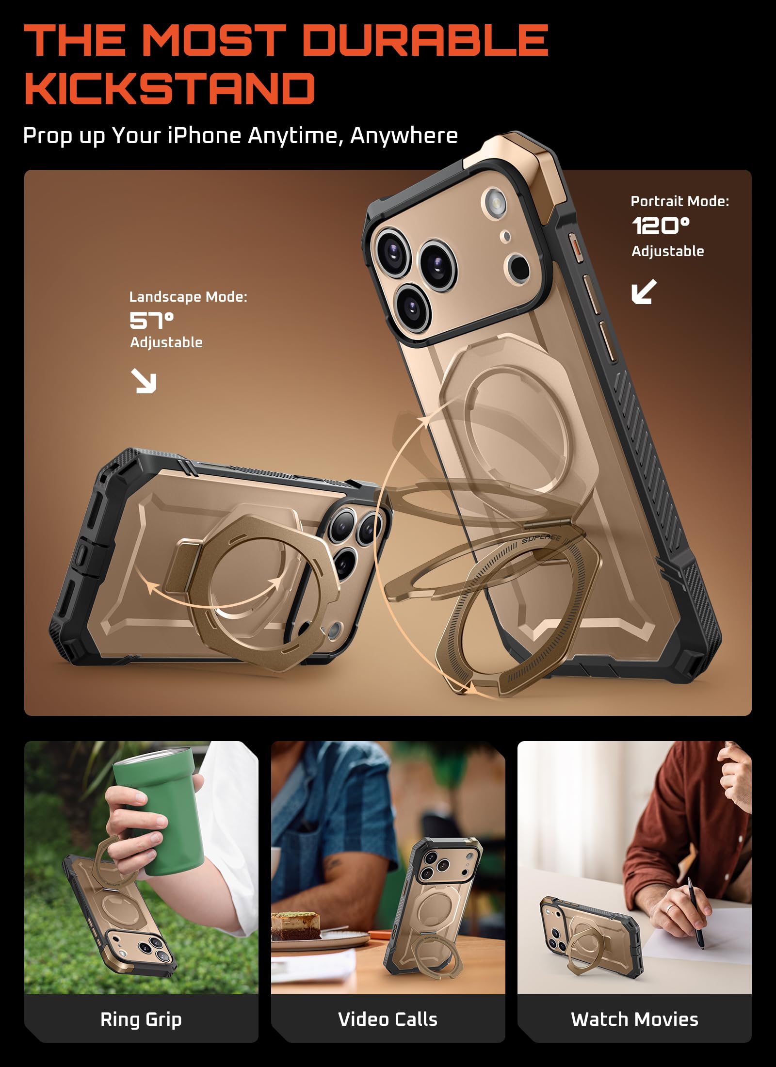 SUPCASE Funda Magnética para iPhone 17 Pro MAX Case Compatible con Magsafe [UBGrip] Resistente Carcasa Protectora con Soporte para iPhone 17 Pro MAX - Desert
