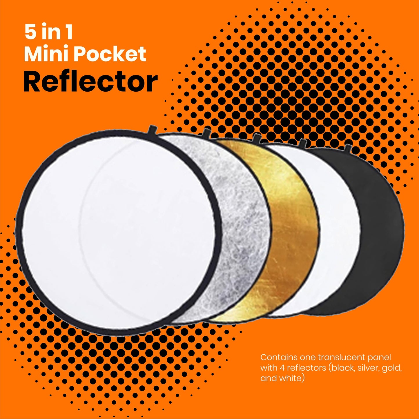 PhotoTrust 5 in1 Pocket Reflector - Super Portable and Tiny Reflector+ PhotoTrust Microfiber Cleaning Cloth