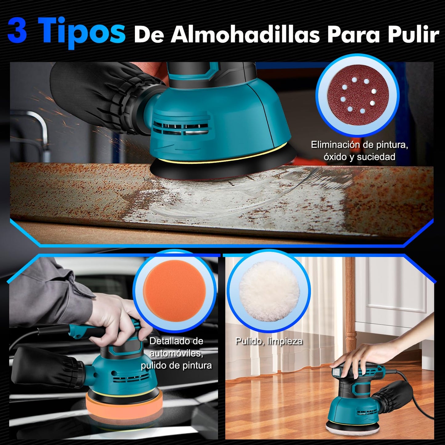 Pulidora Orbital Lostrain 5 Pulgadas Velocidad Variable para Auto, Madera y Piso