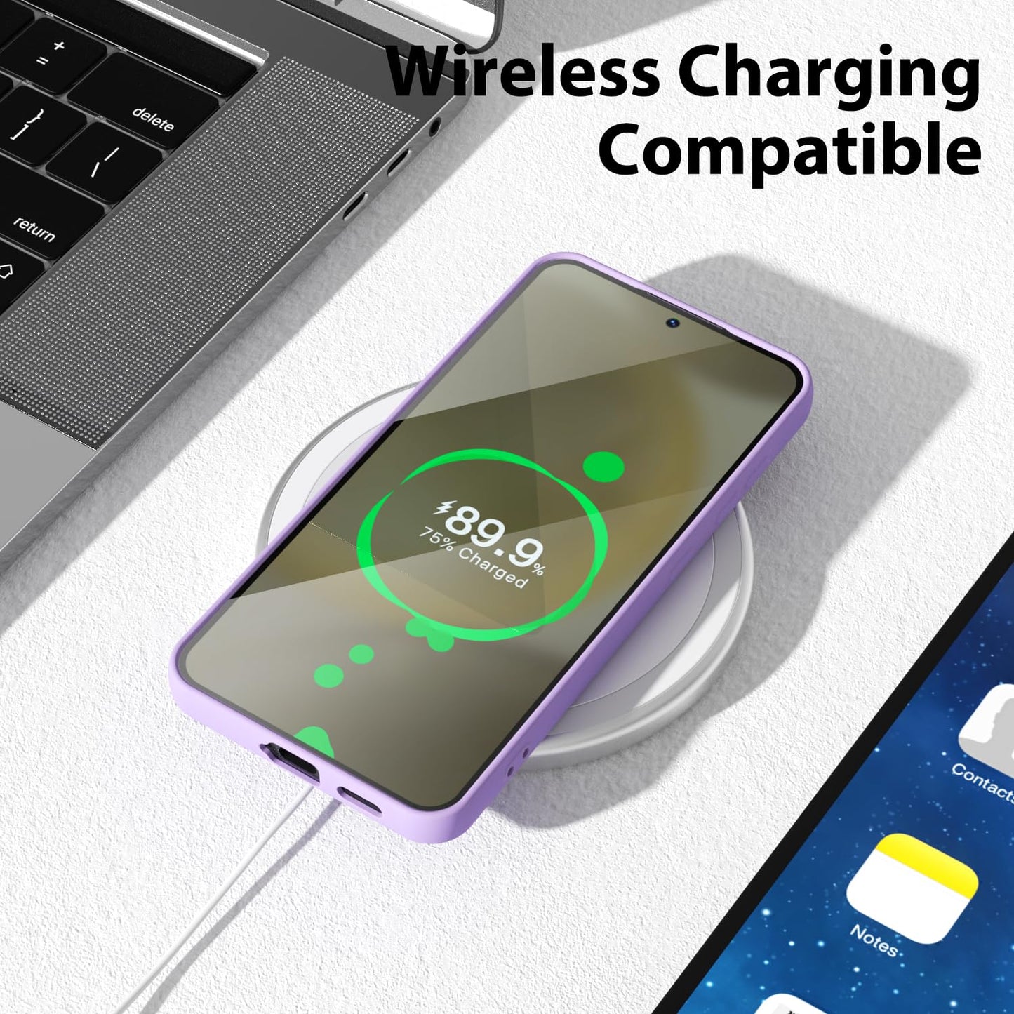 oakxco - Funda para Samsung Galaxy S24 de silicona líquida, fina y delgada, de gel de goma suave de TPU para mujeres y niñas, color sólido mate, lila, lavanda, morado claro