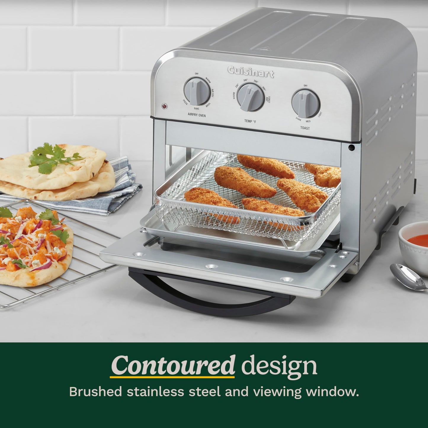 Cuisinart TOA-26 - Horno tostador compacto para freidora de aire, motor de 1800 W con funciones 6 en 1 y amplio rango de temperatura, freidora de aire, acero inoxidable