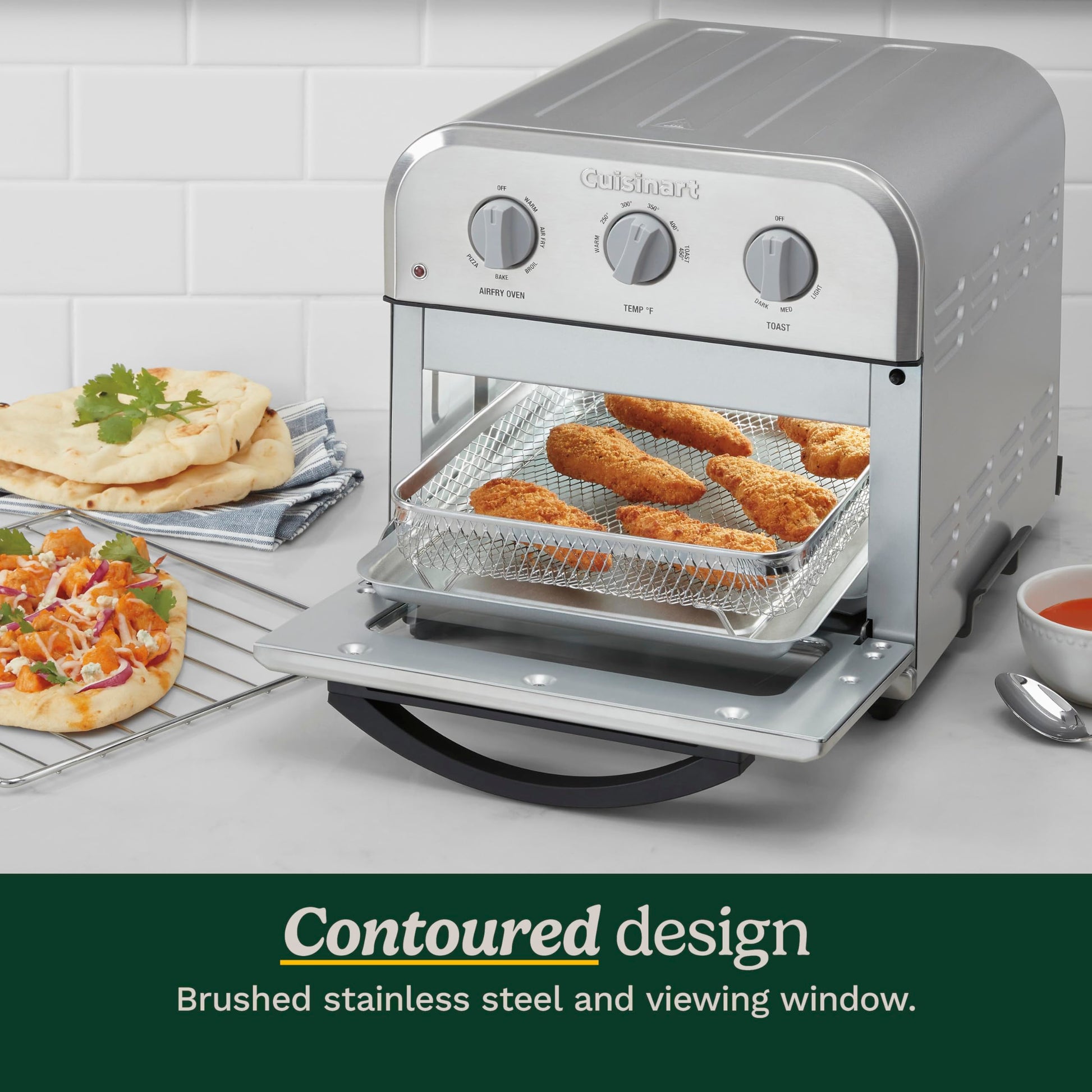 Cuisinart TOA-26 - Horno tostador compacto para freidora de aire, motor de 1800 W con funciones 6 en 1 y amplio rango de temperatura, freidora de aire, acero inoxidable